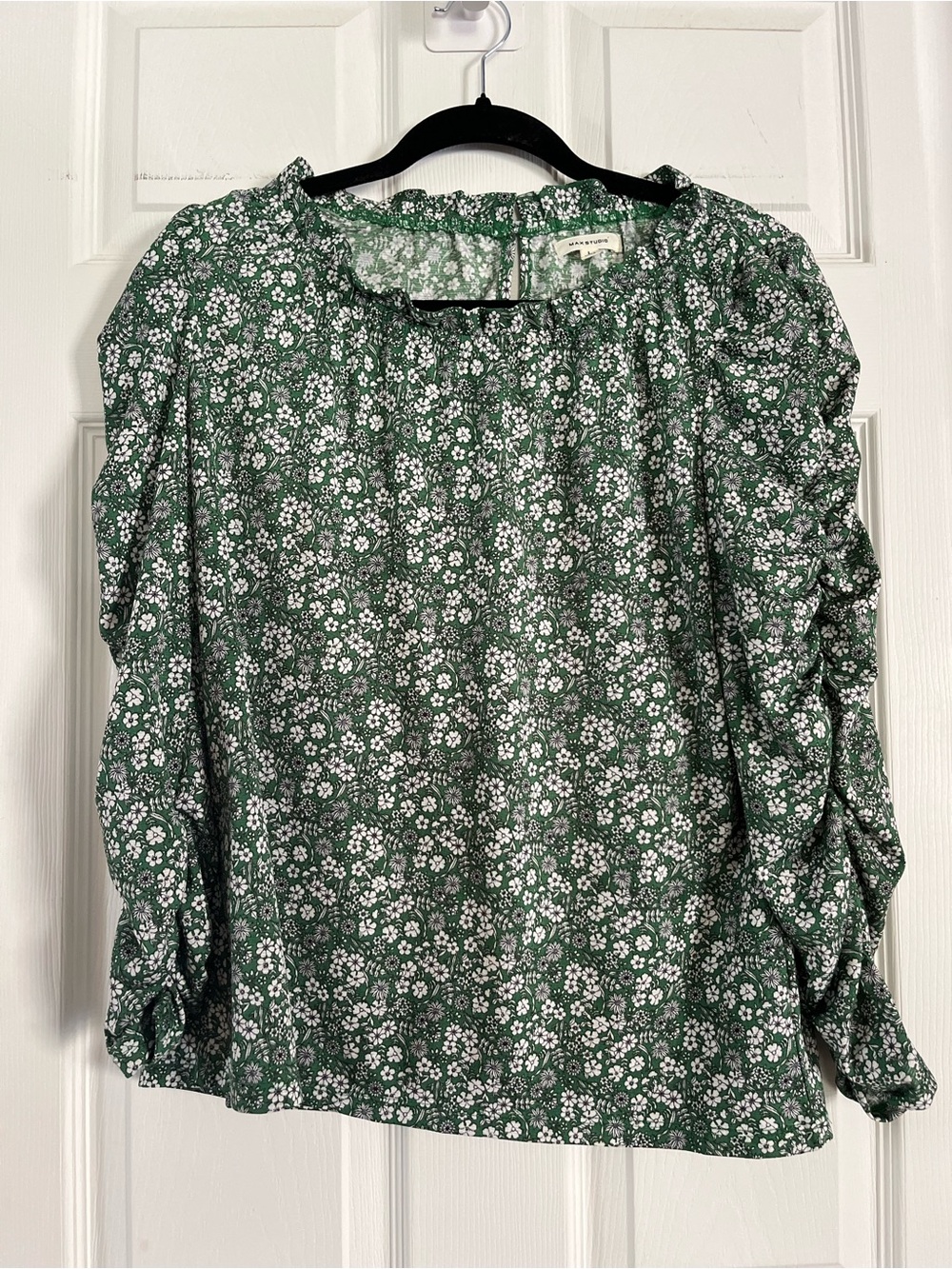 Ma Green Floral Ruffle-Sleeve Blouse